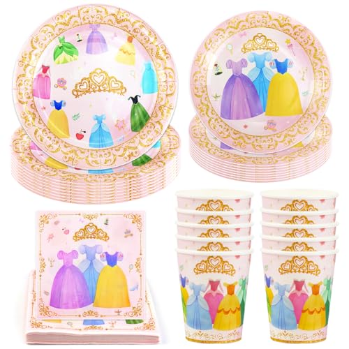 Hmfmdy Ensemble de Vaisselle de Fête Princesse, 50Pcs Décoration Fête, Vaisselle D'anniversaire Enfants avec Assiettes, Gobelets Serviettes Papier,...