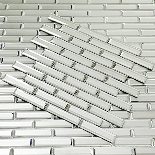 Adedeo Glass Mosaic Tile Silver Mirror Edge Frosted White 12 X 12 Inch For Kitchen Backsplash Bathroom Wall (5-Pack, 5 Sq.ft.) #TOP4