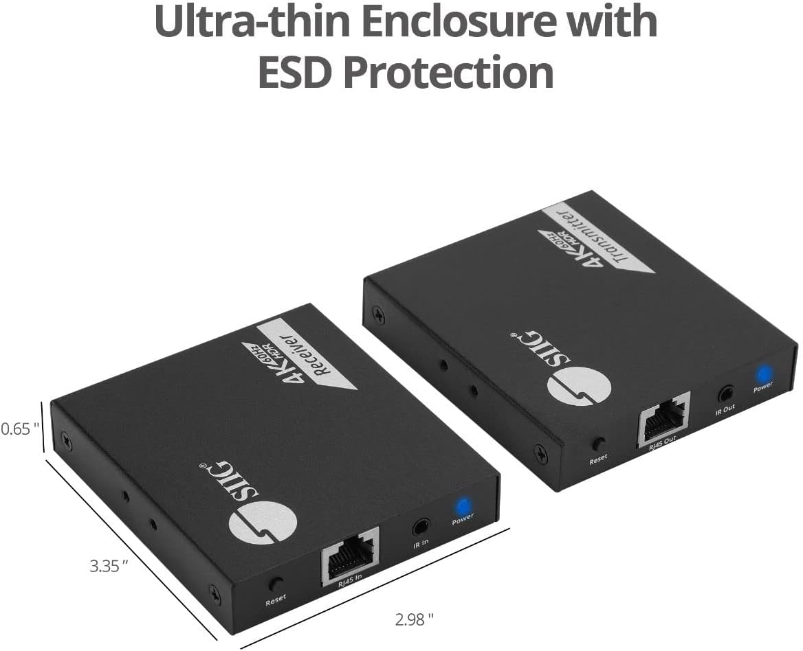 SIIG 4K HDMI Extender Balun Over Cat6/7 230ft with Loopout and IR Passthrough, 4K 60Hz, Audio Extractor (CE-H27D11-S1)