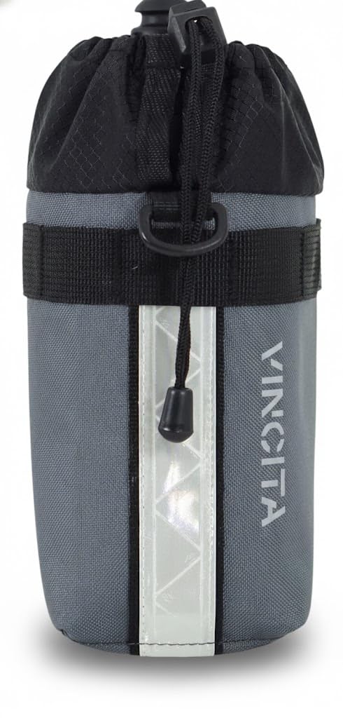 Vincita Voyage Insulated Bike Stem Bag – Water Bottle & Snack Holder for Folding Bikes (Brompton/Dahon/Tern), One-Hand Drawstring, Flat Back Design, 0.75L–1L, (Grey, Medium)