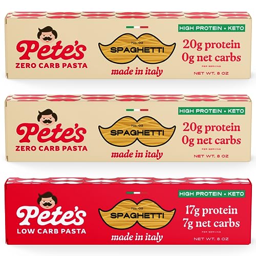 Pete's Pasta Spaghetti Noodles | 20g High Protein, No Carb + Low Carb Pasta | Keto, Carb Free Pasta | Healthy, Zero Carb Italian Pasta From Italy | 3-Pack, 8oz