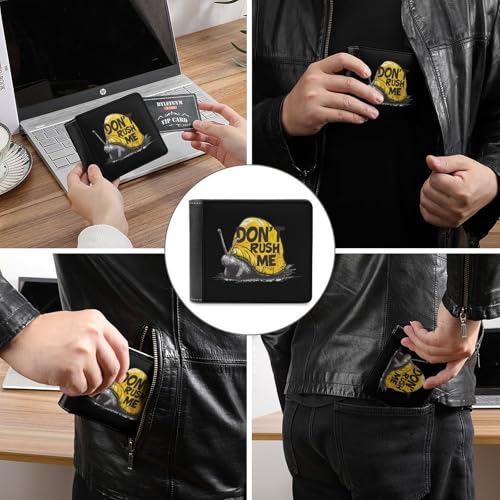 Snails Don't Rushed Me Leather Wallets for Men Slim Bifold Purse Clutch with 6 Credit Card Pockets3