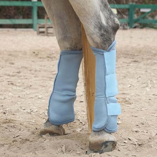 Image of LEAFOREST Horse Fly Boots Set of 4 - Non Slip Leg Protection for Donkey Mini Pony Draft, Breathable Mesh Fly Boots for Pasture & Barn Use Light Blue Full