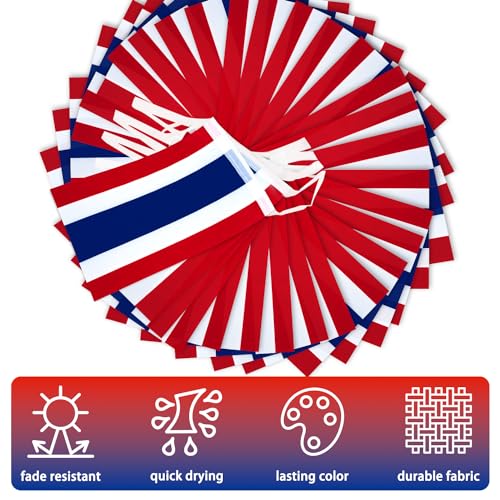 Image of Thailand String Flag Pennant Banner, Small Mini Thai Flags Bunting Banner, National Country Decoration for School, Party, Sports Events, Patriotic Festival, 33 Feet 30 Flags