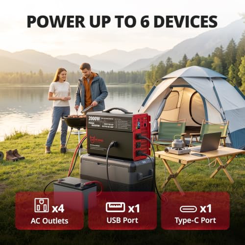 EVIL ENERGY 2000W 12V DC to 120V AC Pure Sine Wave Inverter for Vehicles, High Performance and Portable Power Inverter with Multiple Device Charging for RV Truck Camping Solar Off Grid Emergency Use - Image 5