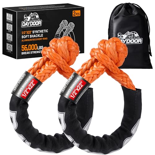 Image of DAYDOOR 56,000 LBS Soft Shackles, 1 /2 inch x 22 inch (2-Pack) Rope Shackles for Recovery, Winch Accessory for Jeep Wrangler, Bronco, 4Runner, Tacoma, ATV /UTV /Jeeps /SUVs, 4x4 Off-Road(Orange)