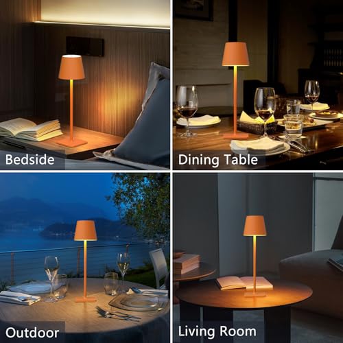 Image of Yogaret Orange Cordless Table Lamp Set of 2-3 Way and Stepless Dimmable - for Restaurant Dining Bedroom Home Bar