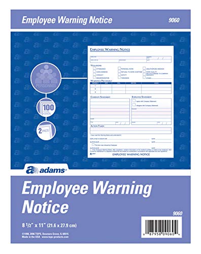 Adams Employee Warning Notice Form, 8.5 X 11 Inches, 2 Pads Of 50 Forms, 100 Total Forms, 1-Part Each (9060) , White #TOP2