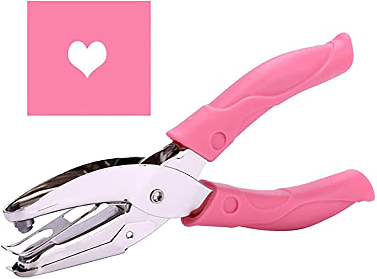DELFINO Punch Small Mini Tiny Heart Shaped Hole Paper Punch Puncher with Pink Soft Handheld Grip for DIY Craft Paper Tags Clothing Ticket Scrapbook Tool (Heart 5.5 mm)