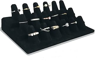 7TH VELVET 18 Finger Black Velvet 3-Step Ring Display Stand - Jewelry Showcase Organizer for Countertop Storage