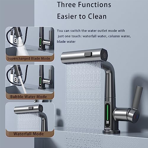 Robinet de lavabo de salle de bain chromé avec affichage LED
