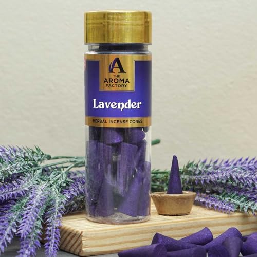Image of The Aroma Factory Incense Dhoop Cone, Lavender (100% Herbal & 0% Charcoal) 3 Bottles x 30 Cones