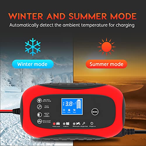 Aorika Car Battery Charger 12V/8A, Automatic Smart Automotive Charger, Battery Maintainer, Trickle Charger With Temperature Compensation For Car Truck Suv Motorcycle Boat Lead Acid Batteries #TOP4