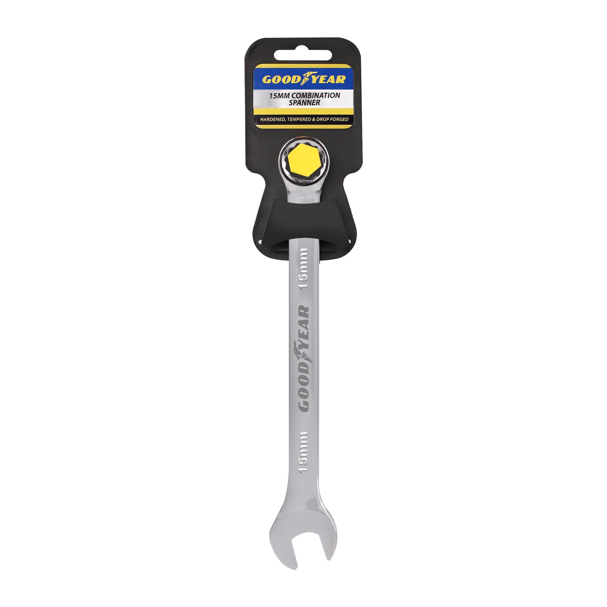 Goodyear 15mm Spanner- Chrome Vanadium Steel| Precision Engineered for Tightening and Loosening Nuts and Bolts| Durable & Corrosion-Resistant Wrench| Essential Hand Tool for Mechanics