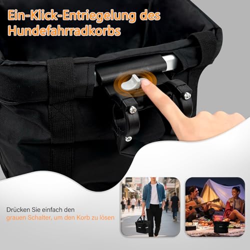Bibykivn Fahrradkorb Vorne, Faltbar Wasserdicht Fahrrad Lenkerkorb, Abnehmbare Fahrradkorb für Haustiere mit Aluminiumrahmen, für Kleiner Hund, Einkaufen, Reisen (Schwarz Reflektierend)