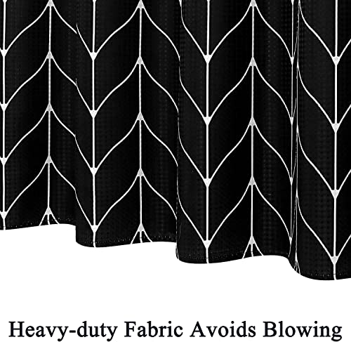 Black And White Herringbone Shower Curtain, Modern Geommetric Black Striped Shower Curtains For Bathroom Textured Fabric Shower Curtain Set, Machine Washable 72X72 Inch #TOP4