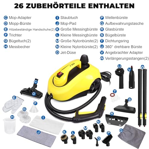 TVD Dampfreiniger, Polstermöbelreiniger, Dampfreiniger mit 5 m extra langem Netzkabel für Bodendampfer, Ofen, Teppich, Sofa, Polster, Bettwanzen.