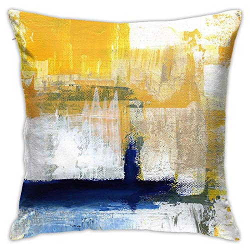Nbfkdo Blue And Yellow Abstract Art Pillow Cover, Modern Gray Home Decorative Throw Pillows Covers Cushion Cover For Bedroom Sofa Living Room 18X18 In #TOP3