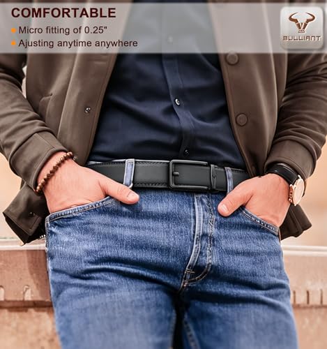 Image of BULLIANT Men Ratchet Belt 2 Pack, Click Sliding Leather Belt Adjustable for Gift Men Dress Casual Jeans 1 3 /8,Cut for Fit