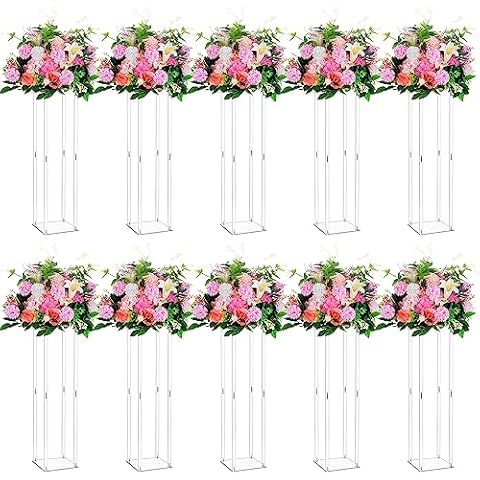 Panghuhu88 10pcs Acrylic Flower Stand, 31.5 Inch Tall Acrylic Vases Wedding Centerpieces, Clear Pedestal Stand,Wedding Flower Stand for Parties, Home Decor and Events(10) Cover
