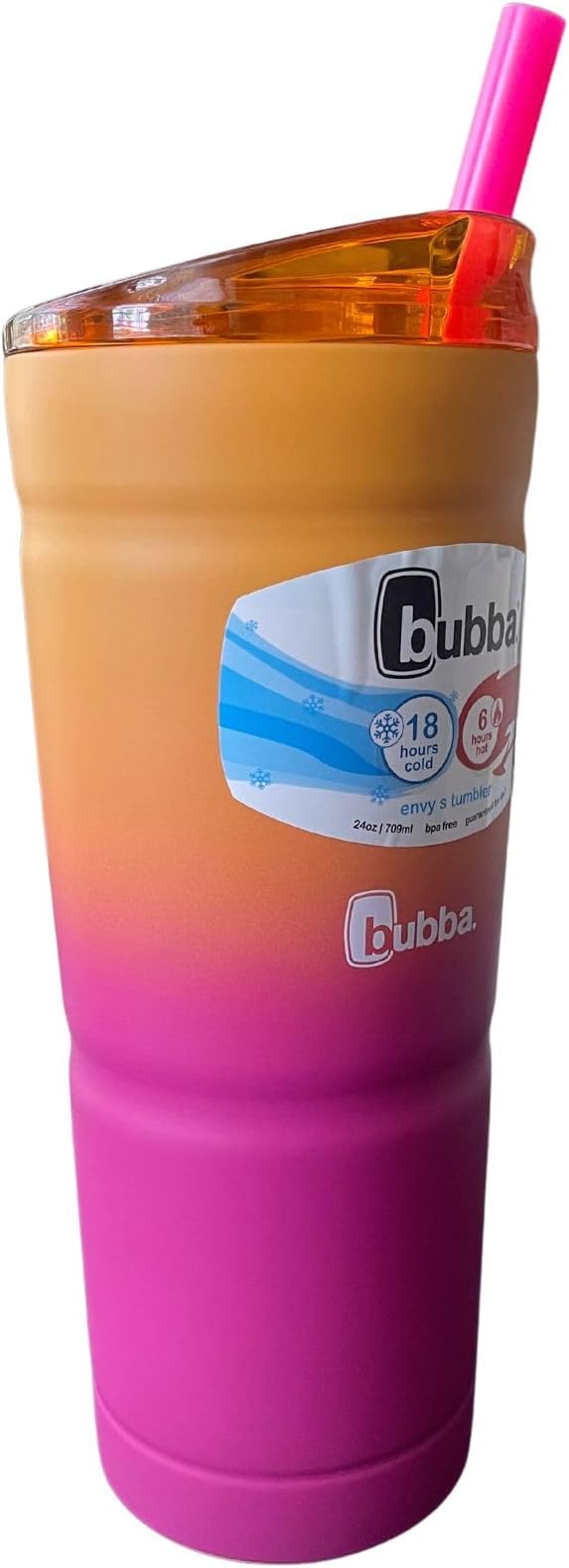 BUBBAEnvy S Tumbler, Vacuum Insulated Stainless Steel Tumbler with Lid and Straw, 24 oz Reuseable Drinking Cup, Iced Coffee and Water, BPA-Free, Travel Tumbler, Pink Ombre