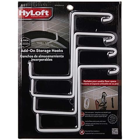 HyLoft 00212 Add-On Storage Hook Accessory for HyLoft Model-540 Ceiling Rack, 4 Count , White Cover