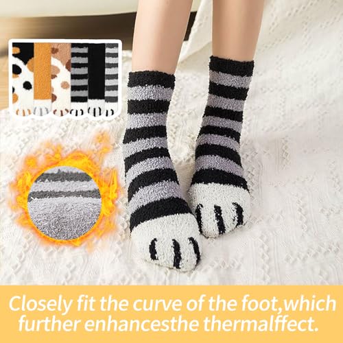 6 Paare Flauschige Katzensocken, Dicke Wintersocken Haussocken, Warme Bettsocken Haussocken, Saugfähig Cat Paw Socken, Atmungsaktiv Kuschelsocken Damen, Katzenpfoten Socken Kinder für Frauen Mädchen