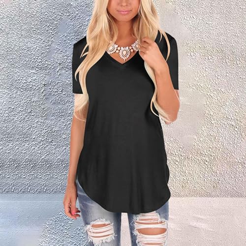 Ofertas Flash Camisetas Chulas De Mujer Blusas Manga Larga Camisa Verano Evase Holgada Blusa Algodon Camiseta Cuello Pico Negra con Gatos Elegante Vestir Azul Viaje Básica Corta Termica Roja