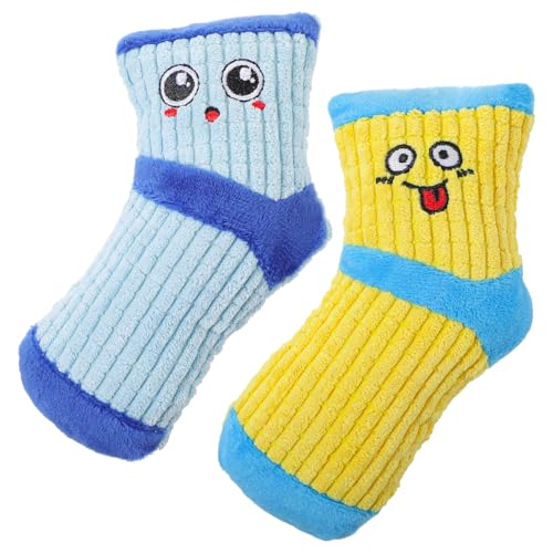 2Pcs Squeaky Dog Toy Plush Dog Toys Funny Dog Chew Toys Cute Expression Bite Toy for Small Medium Dogs Good Funny Sock Interactive Sets Keep Them Busy for Dental Health Training