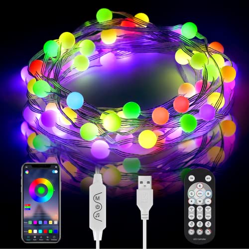HUEMIHUI USB-LED-Lichterkette, 5 V, 5 m, 50 LEDs, für den Außenbereich, mit Fernbedienung und App-gesteuert, Traumfarben-Lichter für Weihnachten, Innen- und Außenbereich, Gartenzelt Cover