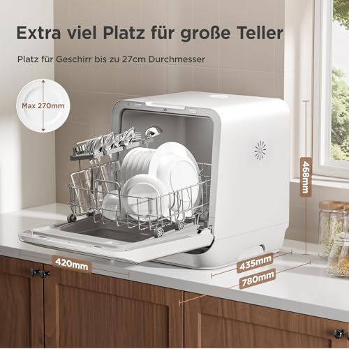 Midea Tischgeschirrspüler für 3 Gedecke, mit und ohne Wasseranschluss Verwendbar, IOT-Steuerung, 6+1 Programme, Touch Control, Mini Geschirrspüler für Wohnungen, Schlafsäle und Wohnmobile