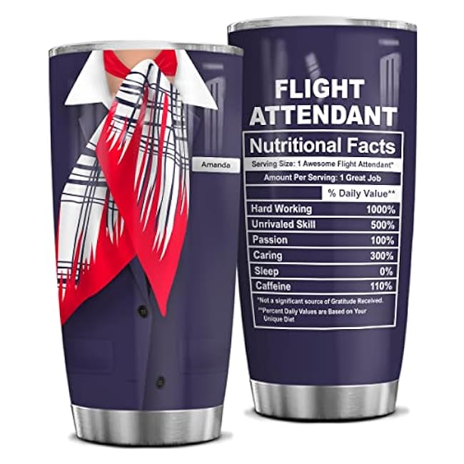 Wassmin Personalized Flight Attendant Gifts Flight Attendant Nutrition Facts Tumbler 20oz 30oz Stainless Steel Coffee Travel Mug Tumblers Cup Birthday Christmas Gifts For Women Men