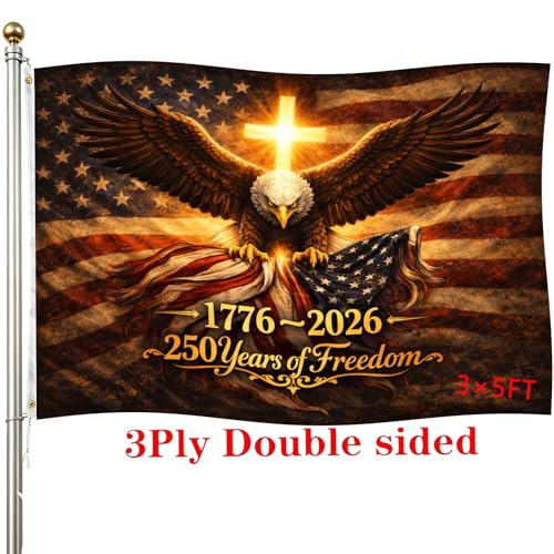 250th Anniversary USA Double Sided 3-Ply Flag for outside We The People 1776-2026 Patriotic Yard American Flag 250 Year Anniversary House Banner
