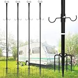 LengSuaa 4 Pack String Light Poles, 8.8 Ft Metal Poles with Fork for Outdoor String Lights, Weather Resistant Light Festoon Poles for Outside, Patio, Deck, Backyard, Garden Wedding, Party