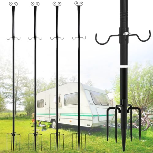 LengSuaa 4 Pack String Light Poles 8.8 Ft Metal Poles with Fork for Outdoor String Lights Weather Resistant Light Festoon Poles for Outside Patio Deck Backyard Garden Wedding Party