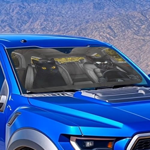 Image of Drive Black Cat Car Front Windshield Sun Shade Reflect UV Sun and Heat Foldable Car Windshield Sunshades Interior Accessories Protection Universal Vehicle Accessories