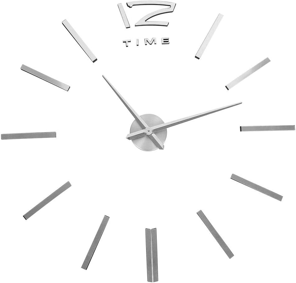 Yosoo Modern DIY 3D Wall Clock Frameless Mirror Large Wall Stickers Home Living Room Bedroom Office Kitchen Bar(Silver)