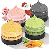 SHVYOG 4 Pcs Clay Facial Mask Set - Turmeric, Vitamin C, Green Tea, Dead Sea Mud, and Rose Clay Skin Care Mask for Deep Cleansing, Moisturizing, and Refining Pores - 240g