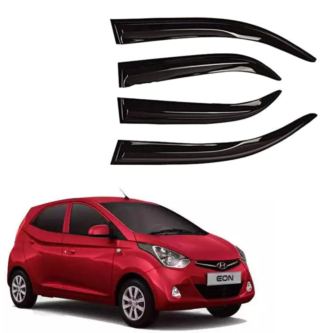 Auto Royal Unbreakable Car Window Door Visor/Rain Guard/Wind Deflector - Black, Modern Style - Self-Adhesive - Compatible with Hyundai Eon