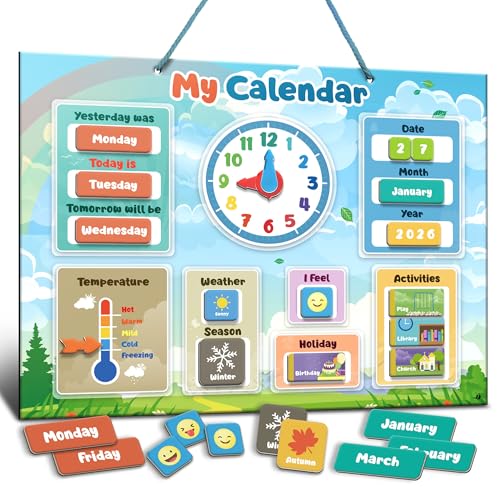 Image of inamio Magnetic Kids Calendar for Learning - Classroom, Preschool Calendar for Kids and Toddlers - Days of The Week Chart - Today, Months and Weather