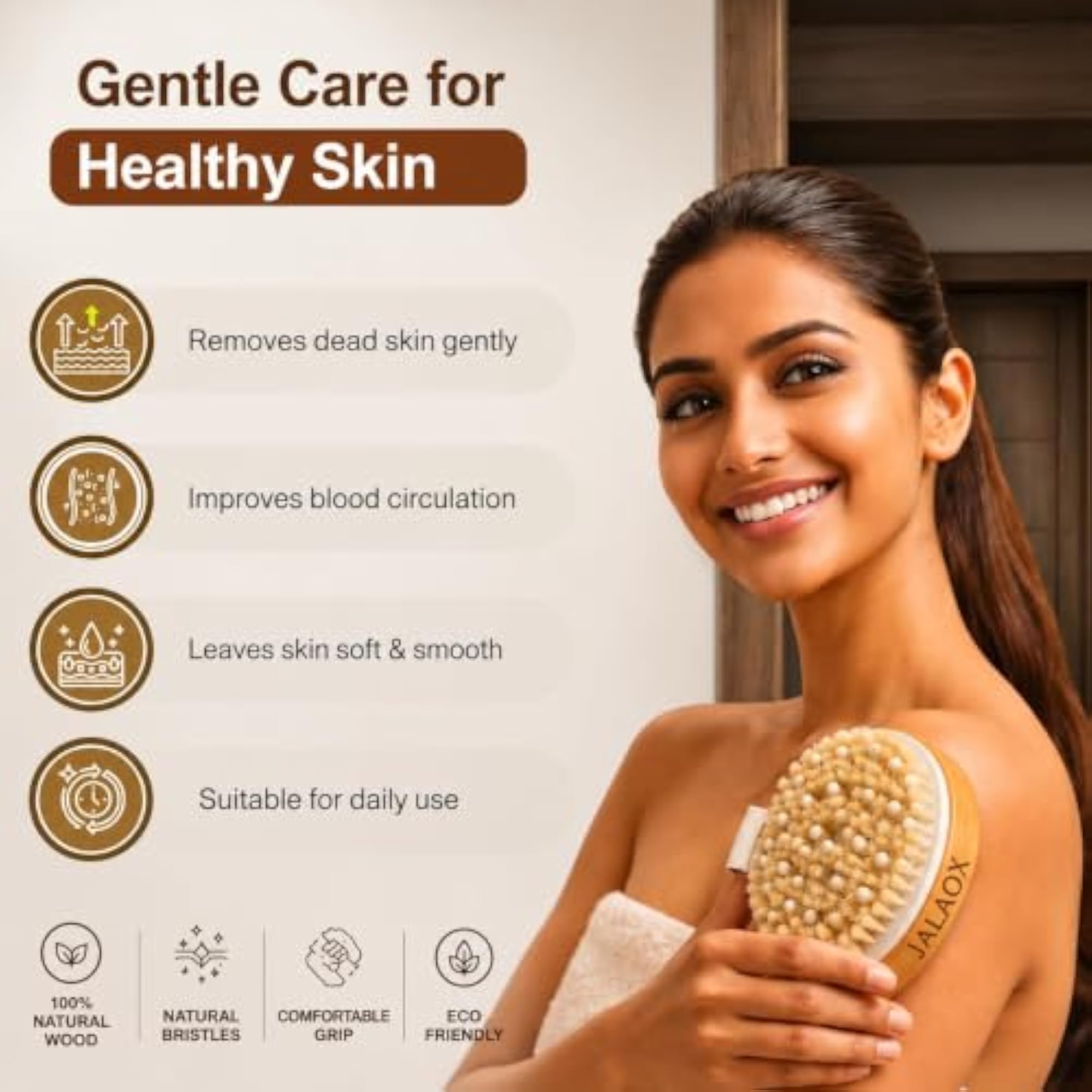 Premium Wooden Dry Brushing Body Brush, 100+ Massage Touchpoints