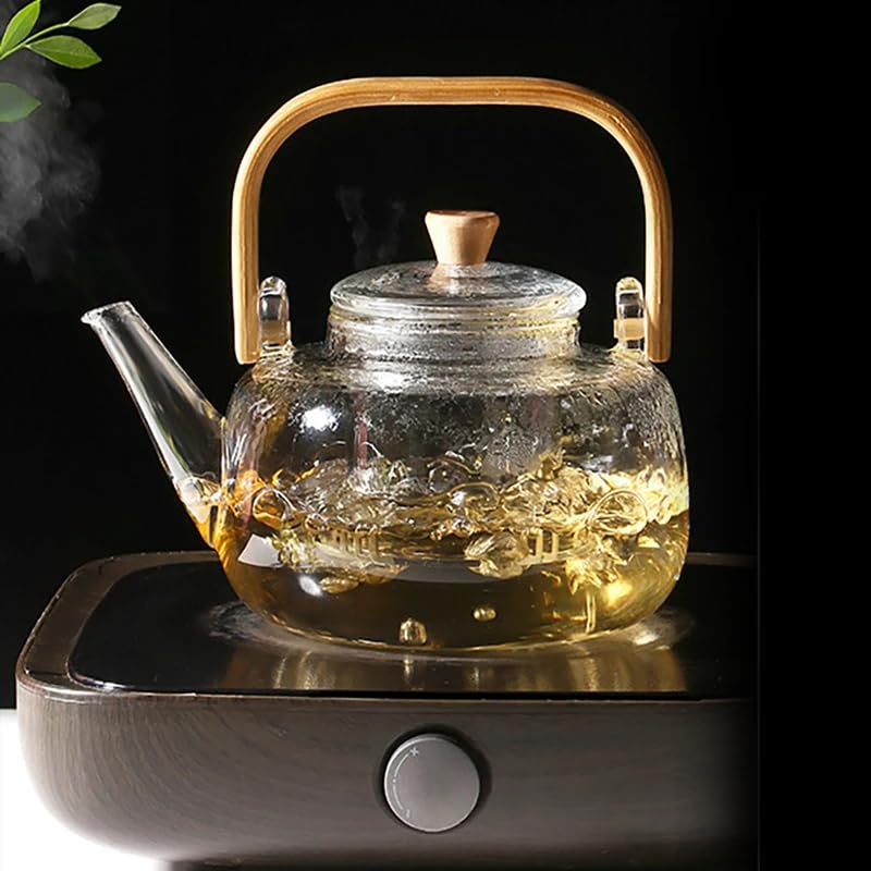 Avastro 1 Liter Glass Teapot Heat-Resistant Borosilicate Boiling Thickened Bamboo Handle Household Tea Set WF 1000ml Pack of 1 4