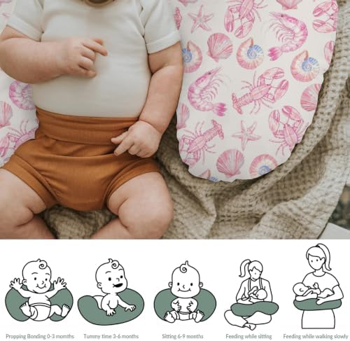 Pastel Pink Coastal Lobsters Baby Nursing Pillow Covers for Boy Girl Preppy Lobster Starfish Conch Shells Nursery Pillowcase for Breastfeeding Pillows Beach Summer Soft Stretchy Slipcovers — 사진 6