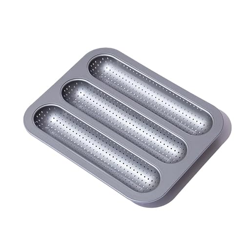 FAQQI Metal Sub Roll & Hoagie Roll Baking Pan 12 inch, 3-Slot Perforated French Bread & Mini Baguette Pan, Nonstick Carbon Steel Bread Baking Tray for Homemade Subs & Sandwich Rolls  
