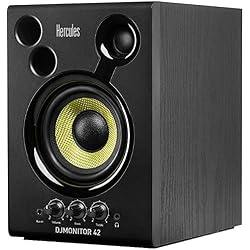Hercules DJMonitor 42: 2 x 20 watts RMS active monitoring speakers | High-performance 50mm drivers (15Hz-22kHz), closed-back noise isolation, dual-axis pivoting earcups, and coiled cable