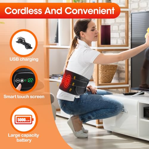 Electric Heating Massage Pad for Back, XL Heated Waist Belt Wrap with 3 Fast Heating and Vibration Massage Modes, FSA Eligible, 5000mAh Battery Operated Heat Pad for Back, Waist, Lumbar, Abdomen — view 6