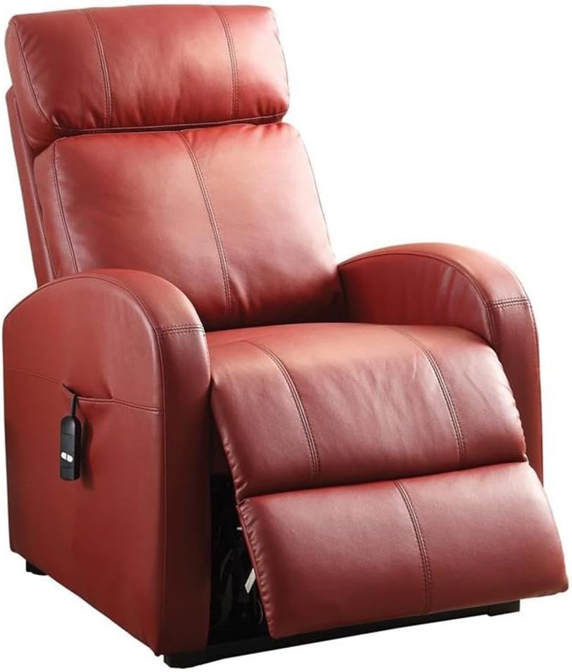 Acme Ricardo Tufted Faux Leather Upholstered Recliner with Power Lift in Red