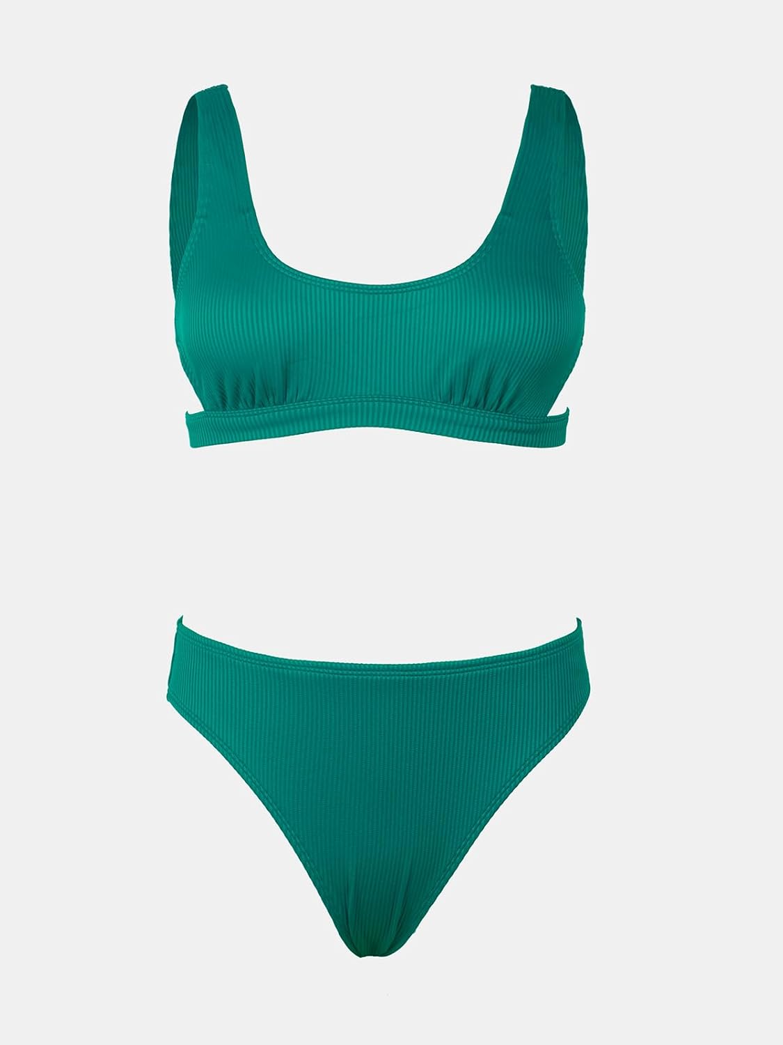 CUPSHE Women Swimsuit Bikini Set Two Piece Ribbed Texture Side Cutout Tank Top Mid Rise Bathing Suit Small Castleton Green image 5 of 6 B07T11SJW6