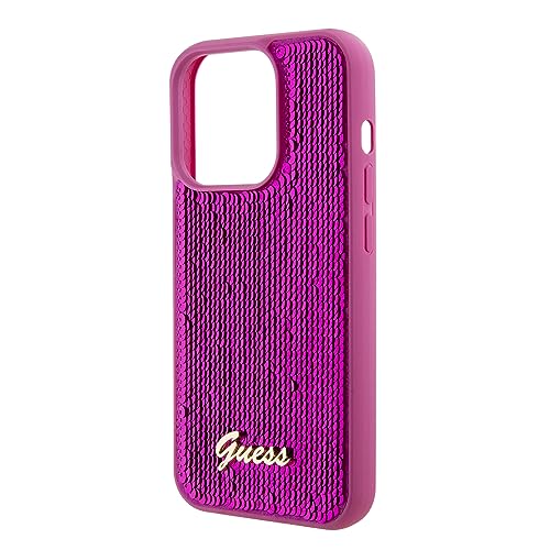 Coque iPhone 15 Pro Guess Script Paillettes Fuchsia Protection