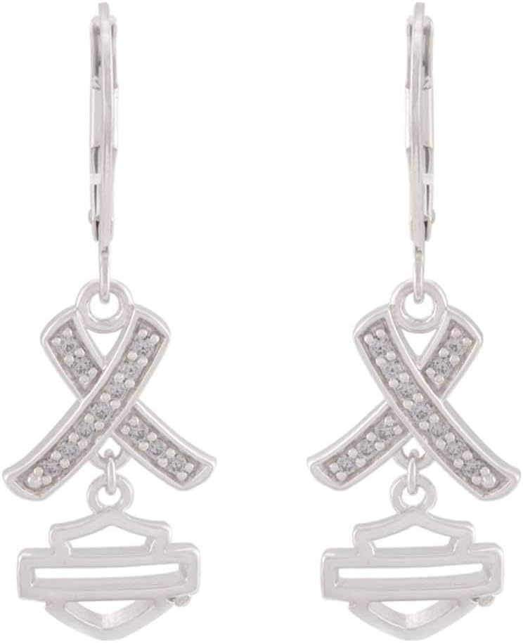 Harley-Davidson Women's Criss Cross Crystal B&S Drop Earrings, Sterling Silver